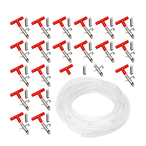 20pcs Rabbit Drinking Automatic Fountain Watering System Kit | 10m Length 8MM Transparent Hose, Water Nipples Drinker, Feeders Spring Latches - color: Red
