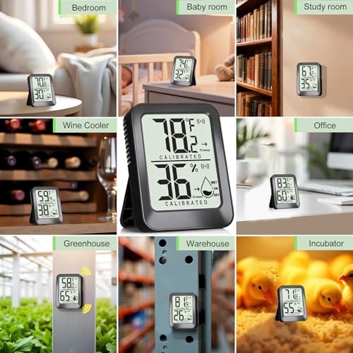 AyayaBoss 4 Pack Room Thermometer Indoor Hygrometer | Mini Size, Monitor Temperature & Humidity, Accurate Fast Read, Easy To View, Kickstand/Hanging/Wall Adhesive, ℉/℃, w/ Battery