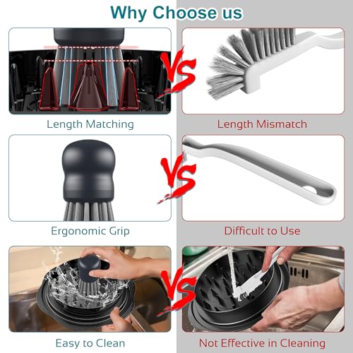 Mini Dish Brush for Cleaning Chicken Shredder, Long Bristles, 1Pack, Gray | Palm Brush Dish Scrubber with Ergonomic Grip, Long-lasting Nylon Bristles, Kitchen Brush for Washing Dishes, Pans, Pots, Sink - color: Gray