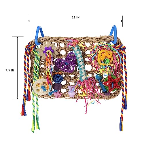Bird Toys, Bird Foraging Shredding Toys for Parrot Parakeet Seagrass Woven Mat Chew Toys Hanging Hammock Toy for Lovebirds, Conures, Cockatiel, Finch and Small Birds (Hammock Wall) - style: Hammock Wall