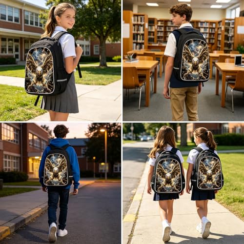 Kids Eagle Backpack, 3D Gold Lightning Bird Breakthrough Design, Lightweight Travel Backpack for Students Teens, Durable Bookbag, Large Capacity 17 Inch