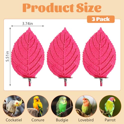 3 Pcs Bird Perch Resin Bird Beak Grinding Stone Leaf Shape Perch Stand Foot Clawing Trimmer Platform Cage Accessories for Cockatiels Conures Budgies Lovebirds (Pink) - color: Pink, size: Leaves