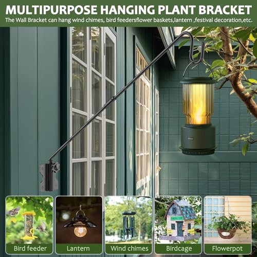 28" Wall Mount Heavy Duty Deck Hook | Powder-Coated Iron Resists Rust | 360° Rotation | Holds 30 Lbs | Ideal for Bird Feeders, Planters, Lanterns & Wind Chimes - size: 28 inches