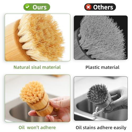 SUBEKYU Bamboo Dish Scrub Brush,Vegetable Brush,1 Pack with Ceramic Holder | Produce Brush,Natural Sisal Bristles,Kitchen Wooden Cleaning Scrubbers Set - color: Ceramics Base + Sisal Brush, 1p