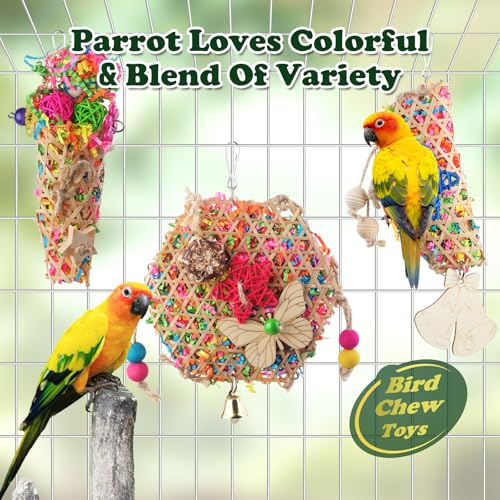 Bird Toys, Parakeet Foraging Toy, Hanging Chewing Toy, Bird Cage Accessories – Suitable for Cockatiels, Budgies, Lovebirds, Conures and Other Small Parrots - color: 3 pieces bamboo