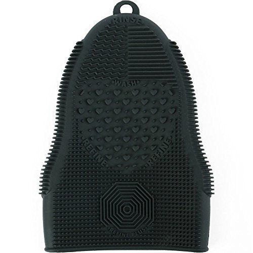 Makeup Brush Cleaner Mat Mitt Glove Silicone Cosmetic Cleaning Scrubber Tool for Face Brushes and Eye Brush Washing Pad Black - color: Black