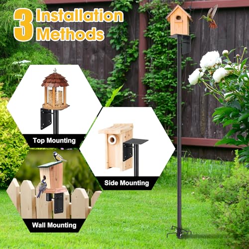 Bird House Pole for Outdoor, 72 Inch Heavy Duty Bird Feeder Pole with 5-Pronged Base, Stand for Backyard Garden Bird Watching,Matte Black,1 Pack (Without Bird House) - size: 72"