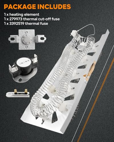Dryer Heating Element Kit Fit for Maytag MED3500FW1 MED5500FC1 MED5500FC2 MED5500FW1 MED5500FW2 MED5630HC0 MED5630HC1 Fit for Whirlpool WED5100HC0 WED5100HC1 WED5100HC2 WED5100HC3 - style: 1 x MED6230HW1 heating element, 1 x 279973 dryer thermostat fuse k