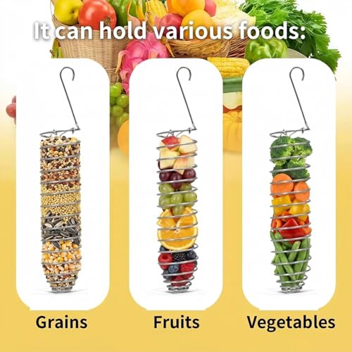 3Pcs Stainless Steel Bird Food Holder Set - Hanging Foraging Basket Cage Accessories, Metal Fruit & Vegetable Feeder for Parrot, Macaw, Cockatoo, Parakeet & Large Birds Cage Toys Gifts