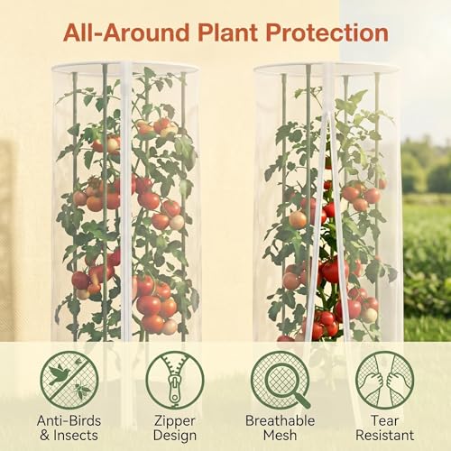 2PCS Round Strawberry and Tomato Trellis Garden Bird Netting | 59 × 18 inches Insect and Bird Barrier, With Zipper and Drawstring, for Protecting Vegetables, Fruits, and Flowers