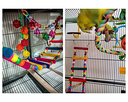 Bird Ladder Toys Coloured Flexible Parrot Swing Bridge Wooden Cockatiel Cage Hanging Climbing Ladder - size: 27.6 in (12 Steps)