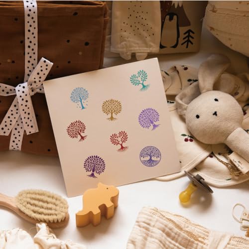 AHANDMAKER 5 Styles Simple Tree Patterns Wooden Rubber Stamps, Tree of Life Round Handle Wood Stamps Mini Decorative Wooden Stamp for DIY Crafting Card Making Letter Diary Decoration(No Ink Include) - style: Tree