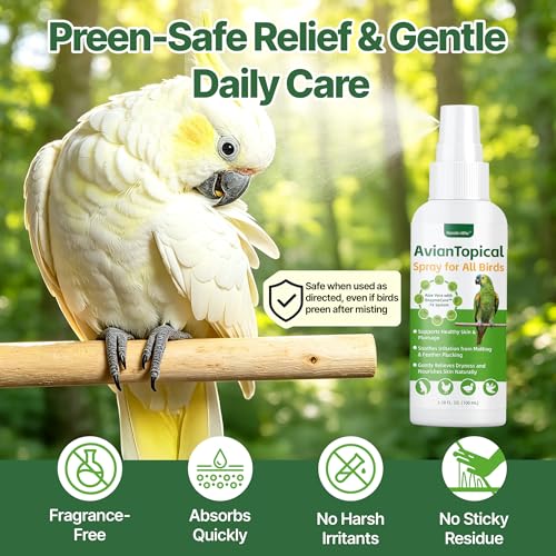 Avian Care Topical Spray for All Birds, Aloe Vera Bird Spray for Dry Itchy Skin, Molting and Feather Stress Support, Gentle Topical Care for Skin Comfort and Healthier Looking Plumage, Daily Use