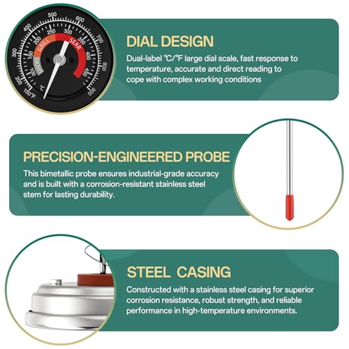 Replacement Thermometer, 150-900°F Grill Temperature Gauge, 3.3" Dial Size & Waterproof Temperature Gauge, for Big Green Egg Grills