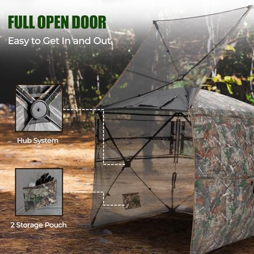 Portable Hunting Blind - 270°/288°/360°See Through with Floor Mat Dual Door - size: 360° Flip-Up Door(2-3 Person)