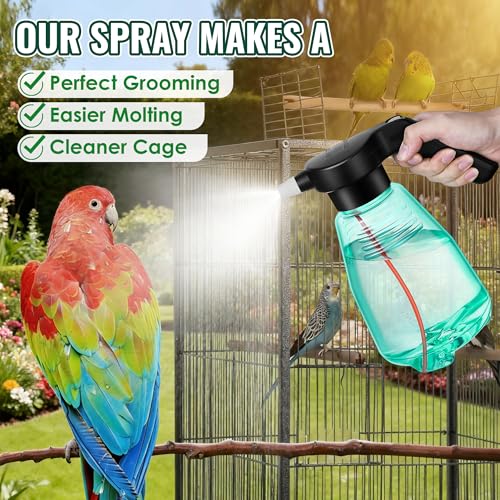 Electric Bird Bath Sprayer USB Rechargeable Auto Mister | Large Capacity Tank, Adjustable Nozzle and One Button Fine Mist for Parrots, Cockatiels, Budgies and Macaws