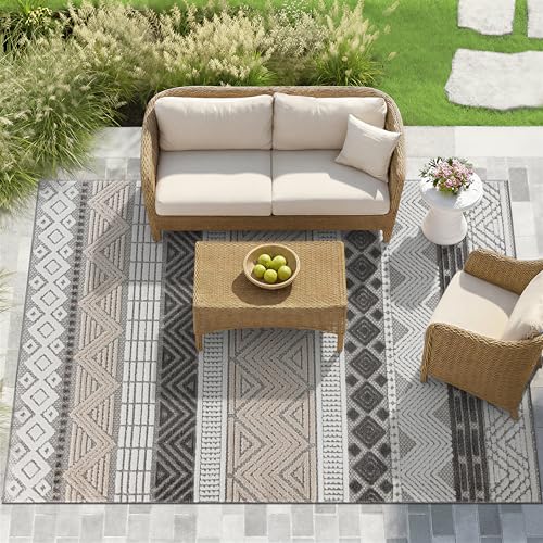 Rugshop Marbella Indoor/Outdoor Contemporary Boho Area Rug Gray 7'10" x 10' | Easy Cleaning, Non-Shedding, Rectangular, Size 7'10" x 10', Patio, Deck, Porch, Balcony, Backyard, Garden, Poolside, Sunroom - color: Grey, size: 7'10" x 10' (Rectangular)