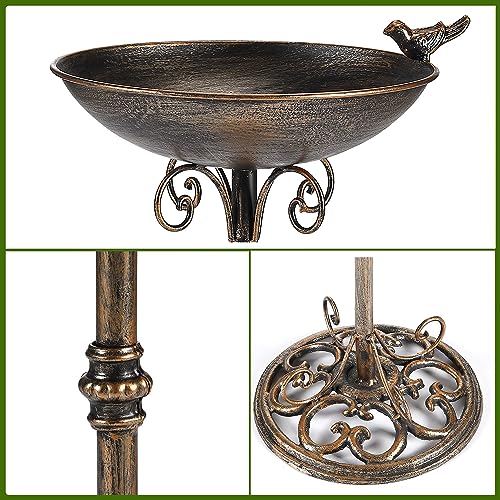 11.4" W*27.6" H Cast Iron Pedestal Bird Bath, Bird Baths for Outdoors | bird bath for outside,Bird feeder,Seed Tray Garden Yard Decoration,Outdoor garden terrace decoration（Antique Bronze） - color: Vintage Gold