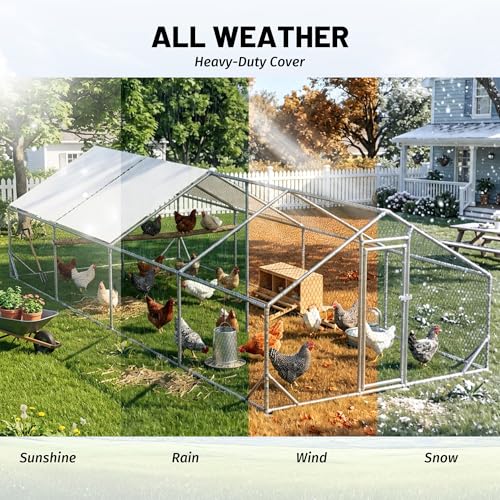 Metal Chicken Coop 26x10x6.56ft Extra Large Walk-in Poultry Cage for 20-40 Chickens Chicken Run Hen Rabbit Duck House with Waterproof Cover for Outdoor Farm Use - size: 312.0"L x 120.0"W x 78.7"H