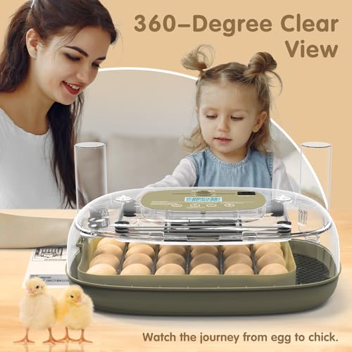 Incubators for Hatching Eggs Egg Incubator Chicken 360° Egg Candler Viewing for Chicken, Ducks, Goose, Pigeon, Quail 24 Eggs