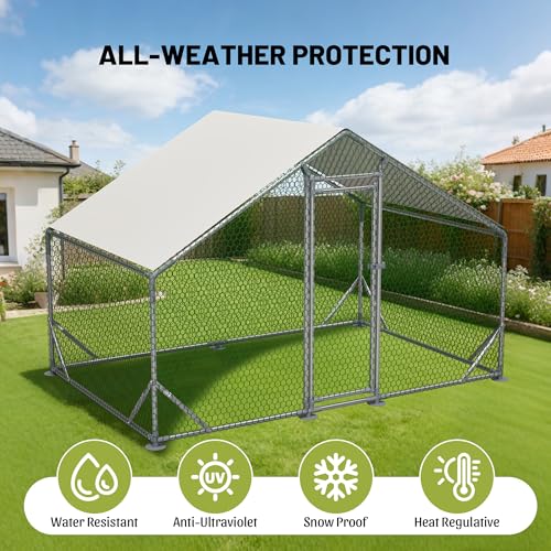 Metal Chicken Coop 26×10×6.56FT,Chicken Run Pen with Spire Roof,Water-Proof and UV-Proof Cover,Secure Mesh Walk-in Hens Fence with Lockable Door,Poultry Cage for Small Animal Like Hens,Ducks,Rabbits - size: 312.0"L x 81.0"W x 81.0"H