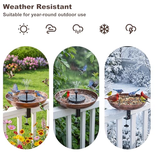 Edenseelake Deck Mounted Metal Bird Bath with Solar Powered Fountain for Outside, Detachable Birdbaths Bowl with Adjustable Steel Clamp for Feeder Railing Balcony Fence Yard