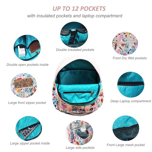 Diaper Bag Backpack Corduroy Multifunction Baby Fashion Travel Pack office Laptop Bag - color: Pink Flower