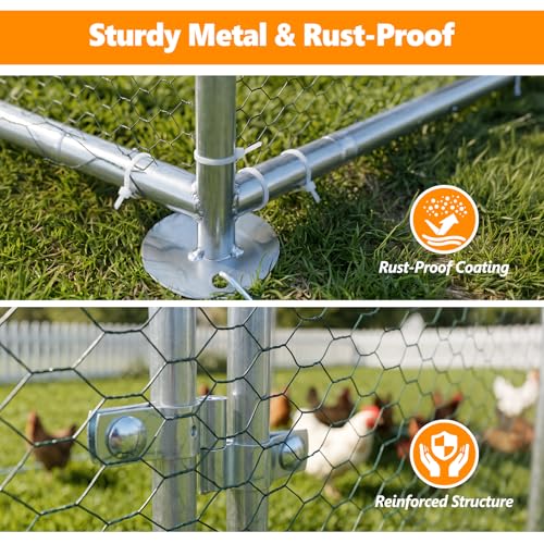 Metal Chicken Coop with Waterproof Curved Roof, 13.1×9.8×6.4ft | Thickened Steel Frame, Predator-Proof Wire, Weatherproof & UV Resistant Cover, Detailed Assembly Guide & Tool Kit - size: 157.2"L x 118.1"W x 76.8"H