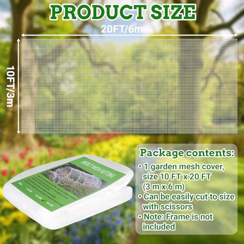 Ultra Fine 10'x20' Garden Netting,Pest Barrier & Bird Netting, Plant Mesh Net Row Cover for Garden,Greenhouse,Patio,Raised Beds, Protecting Vegetables, Flowers, Trees - size: 10'X20'