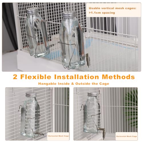Guinea Pig & Rabbit Water Bottle, 350ml No-Drip Chew-Proof Glass Dispenser with Stainless Steel Nozzle for Hamster, Squirrel, Bird, Guinea Pig Cage (350-H)