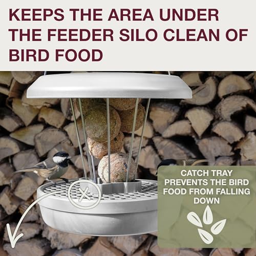 SWISSINNO Bird Feeders - No Mess Fat Ball/Suet Feeder for Outdoors Hanging - Smart Birds Lucerne Spill Proof Wild Cardinal Bird Feeder with Integrated Seed Catcher Tray - Light Grey - color: Light grey, style: Lucerne