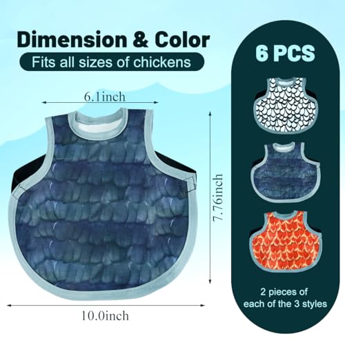 6 Pcs Chicken Saddles for Hens, Adjustable Chicken Apron Back Protector for Hens Back Feather Protection, Waterproof Chicken Back Protector for Poultry, Fits Small to Medium Hens