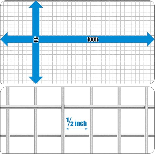 Fencer Wire 19 Gauge Hardware Cloth Metal Wire Mesh 1/2" x 1/2", Galvanized Welded Cage Wire Poultry Netting Square Chicken Snake Fencing Gopher Fence (4 ft. x 100 ft.) - size: 4 ft. x 100 ft.