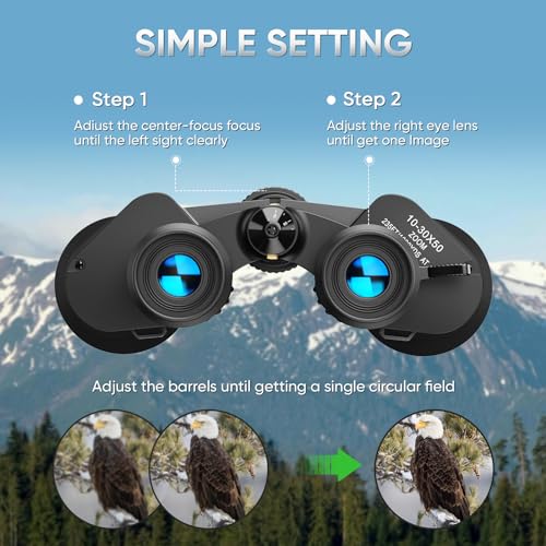 10-30x50 High Power Zoom Binoculars for Adults, Low Light Night Vision/Daily Waterproof / BAK7 Prism/FMC Lens, HD Professional Binoculars for Bird Watching, Hunting, Outdoor, Hiking.