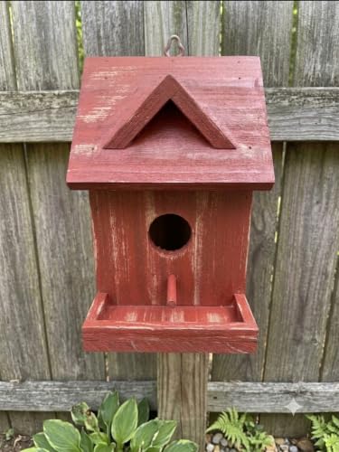 Handmade Natural Cedar Wood Assembled Cottage Birdhouse, Made in America | Classic Unpainted Cabin-Style Wren and Chickadee Nesting Box, Durable Hinged Roof, Front Entrance, Includes Perch (Assembled)