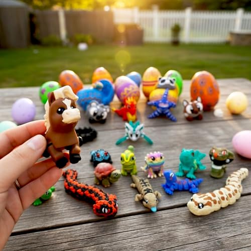 Easter Egg Surprise 10 Pack – Prefilled Pastel Eggs with Poseable Articulated Creatures, Easter Basket Stuffers, Egg Hunt Fillers, Mini Animal Figurine Collection
