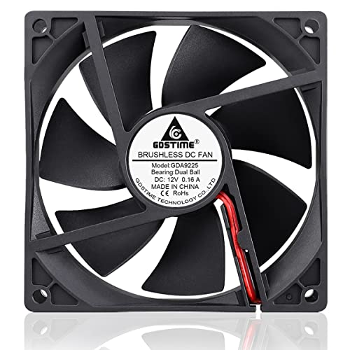 GDSTIME 92mm x 25mm 12V 2-Pin Dual Ball Bearings Brushless DC Cooling Fan | for Wine Cooler, RV Fridge, Power Supply, Dehumidifier, Inverter, Humidor, 92x92x25mm, 9225, 12 Volt Computer PC Case Fans - size: 92x25mm
