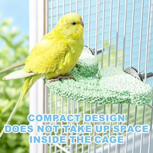 3pcsRainbow Cloud-Shaped Bird Perch Platform + Beak Conditioning Stone + Stainless Steel Feeder,Parrot Perch for Cage Volcanic Rock Mineral Bird Perch,for Parakeets,Cockatiels,Lovebirds（Green） - color: G