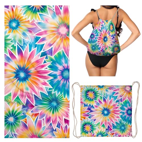 Tie Dye Beach Towel Bag - Summer Colorful Picnic Blanket Travel Camping Towel for Family - color: Tie Dye Multi