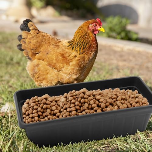 4 Pack Chicken Plastic Feeder Feed Trough Bucket Livestock Container for Chicken Duck Goose Goat Poultry (Black)