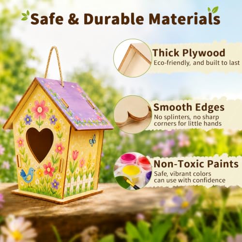 BELEEV 4 Pack Bird House Kit for Kids, DIY Birdhouse Kits to Build & Paint, Include Paints & Brushes, Wooden Arts and Crafts Gift for Children Boys Girls Ages 4-12 - color: 4 Pack Bird House