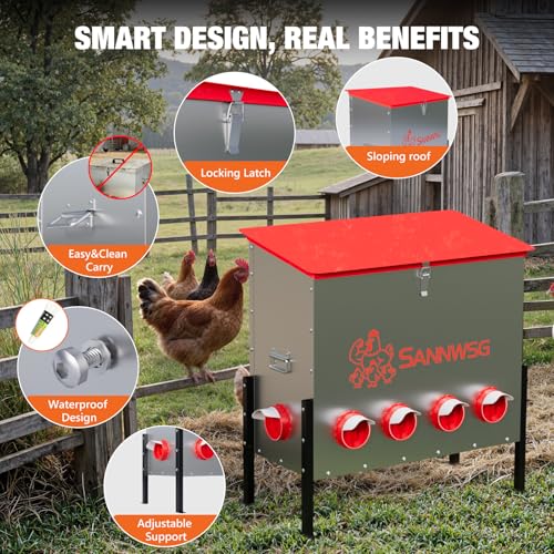 Sannwsg Chicken Feeders,126 lb Capacity 10 Port Automatic Chicken Feeder, Metal Chick Feeder with Locking Lid and Legs, Chicken Feeder for Chickens, Ducks, Geese - size: 10 Ports (4+4+2)