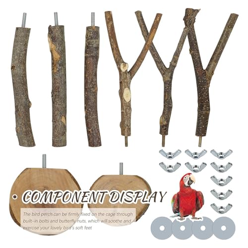 8 Pack Natural Wood Bird Perches,Parrot Perch Stand & Platform, Stand Bird Toys for Conures Budgies Finches Cockatiels Small Birds Exercise Training