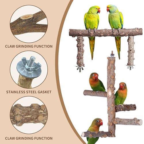 Kintor Bird Perch Set,7pcs Natural Wood Stand for Parakeet Cockatiel Conure | Natural Prickly Ash Wood,Bird Platform Branch Fork Stand,Bird perch Cage Accessories for small medium Parrot Lovebird Budgie