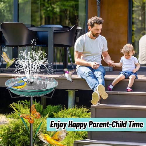 Metal Bird Bath for Outside, 35In Freestanding Birdbath with 5-Pronged Sturdy Base, Removable Easy Clean Birdfeeder Bowl with Butterfly & Leaf for Outdoors Garden Patio Yard Lawn Decor(Blue)