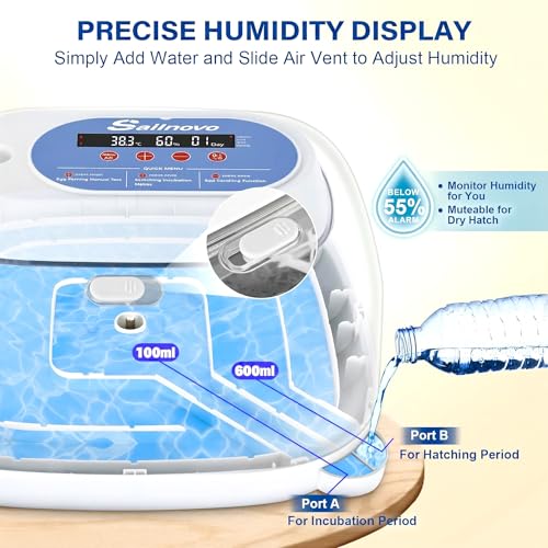 Sailnovo 24 Egg Incubators for Hatching Eggs, 360° View with 4 Modes, Blue | Automatic Temperature Control, Egg Turning, Humidity Display, Egg Candler, 360° View, 4 Smart Modes for Chicken Duck Quail