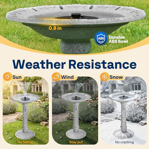 VIVOHOME Solar Bird Bath with Fountain, Battery System, Light Stone Gray | Built-in Reservoir, Weather-Resistant ABS, Dual Filtration System, for Outdoor/Garden, Bird-Friendly, 20-Inch Bowl - color: Light Stone Gray