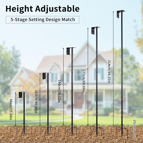 4 in 1 92 Inch Bird Feeder Pole with Squirrel Baffle | With Bath, Food Tray, 4 Hooks and Holds Cage, Metal, For Outdoors, Heavy Duty, Weatherproof