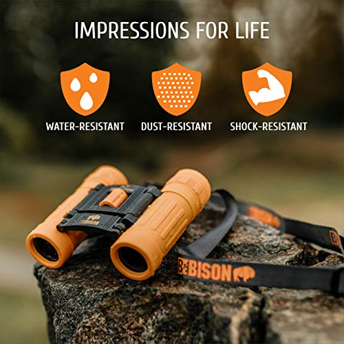 BeBison Binoculars for Kids - 8x21 High Resolution Real Optics - Compact Folding Shockproof Kids Binoculars for Bird Watching - Spy Games - Outdoor Play for Boys and Girl - color: Orange