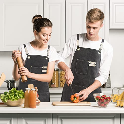 Hongsome Cotton Canvas Cross Back Apron for Art Painting Garden Chef Bartender Work,Women Men 3 Pockets Waterproof M-XXL - color: Black